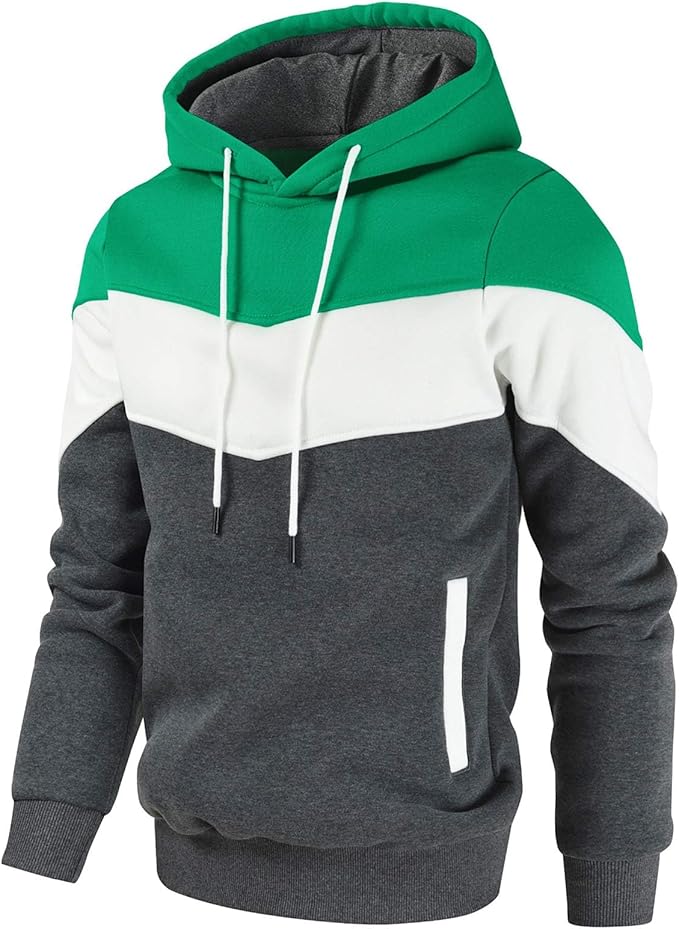 Gesean Men's Novelty Color Block Pullover Fleece Hoodie Long Sleeve Casual Sweatshirt with Pocket
