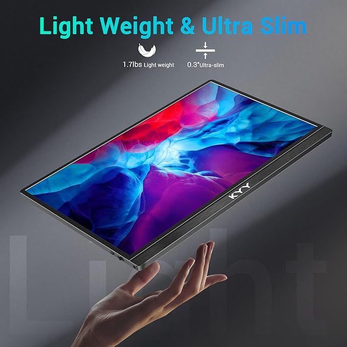 KYY Portable Monitor 15.6'' FHD 1080P USB C HDMI Gaming Monitor Ultra-Slim IPS Display w/Smart Cover & Speakers, Plug&Play, External Monitor for Laptop PC Phone Mac Xbox PS4