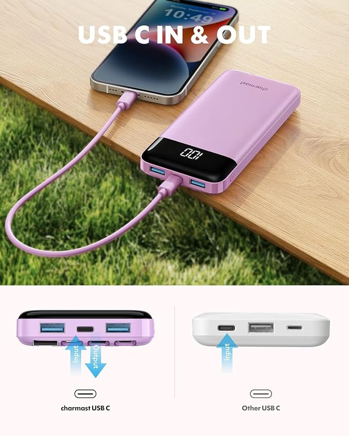 charmast Portable Charger with Built in Cables, Power Bank with Cords Wires, Slim 10000mAh Travel Battery Pack 6 Outputs 3 Inputs 6A Fast Charging for Samsung Google Pixel LG Moto iPhone iPad