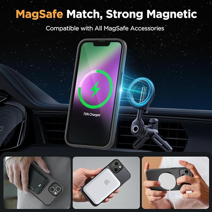 Miracase Magnetic for iPhone 14 Case 6.1 inch (Compatible with MagSafe)（with 2X Screen Protectors） Military-Grade Protection, Anti-Fingerprint Translucent Matte Phone Case Cover, Black