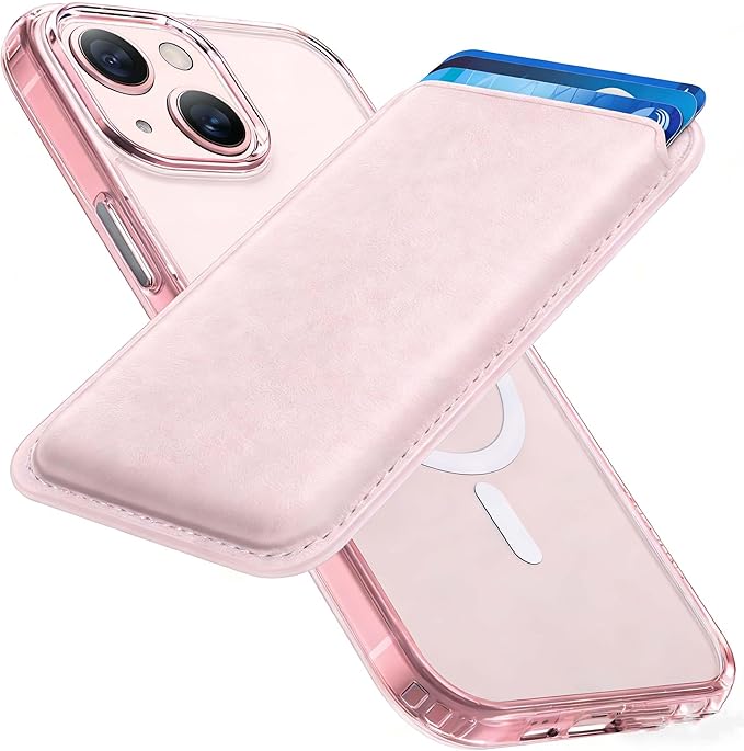 Miracase Wallet Cell Phone Card Holder for iPhone 13 Case 6.1 inch (Compatible with MagSafe), Pink