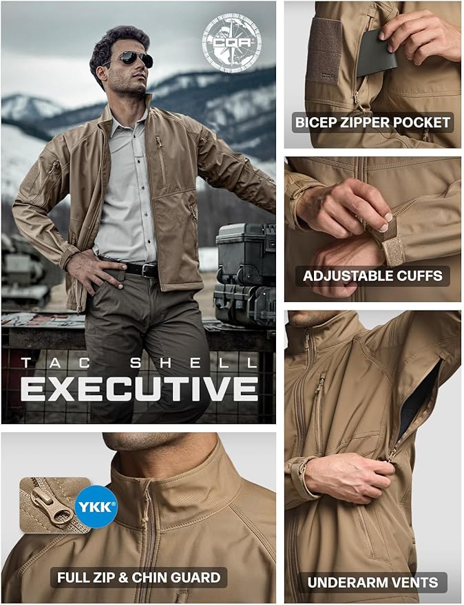 CQR Men's Tactical Softshell Jacket, Winter Warm Fleece Lined Coat, Water Resistant Outdoor Hunting Hiking Rain Windbreaker
