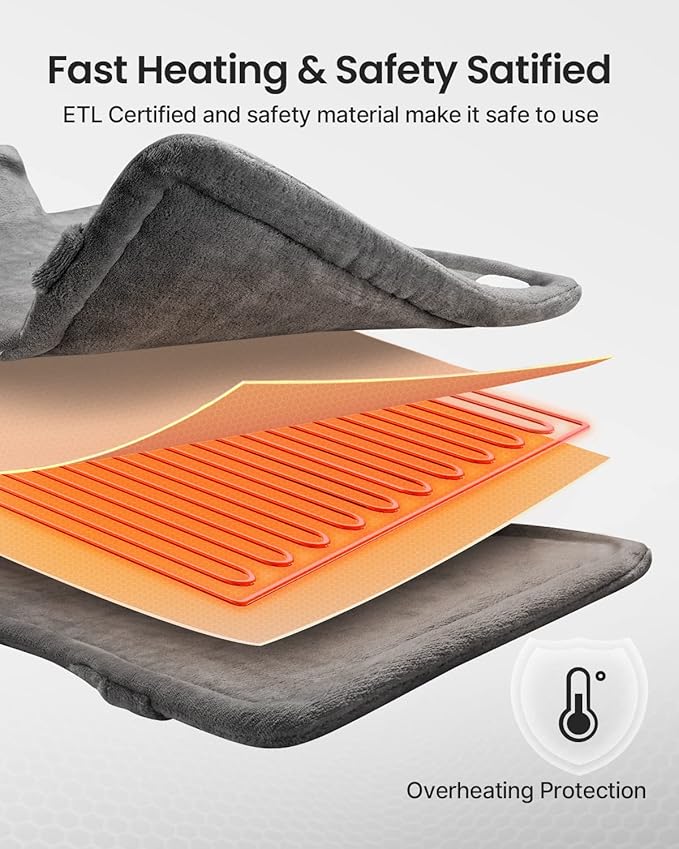 RENPHO Electric Heating Pad for Back, Valentines Day Gifts for Her Him, Birthday Gifts for Women Men Mom, FSA Eligible HSA Approved, Large Heat Pad for Neck Shoulders, 24"x33", ETL Certified, Gray