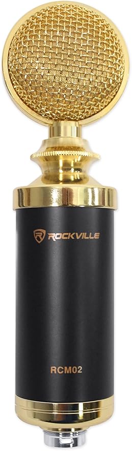 Rockville RCM02 Pro Studio Condenser Microphone, Cardioid Pattern, All-Aluminum Chassis with Steel Basket, Dual Connectivity XLR and 3.5mm, Shock Mount, Cables, for Recording and Podcasting
