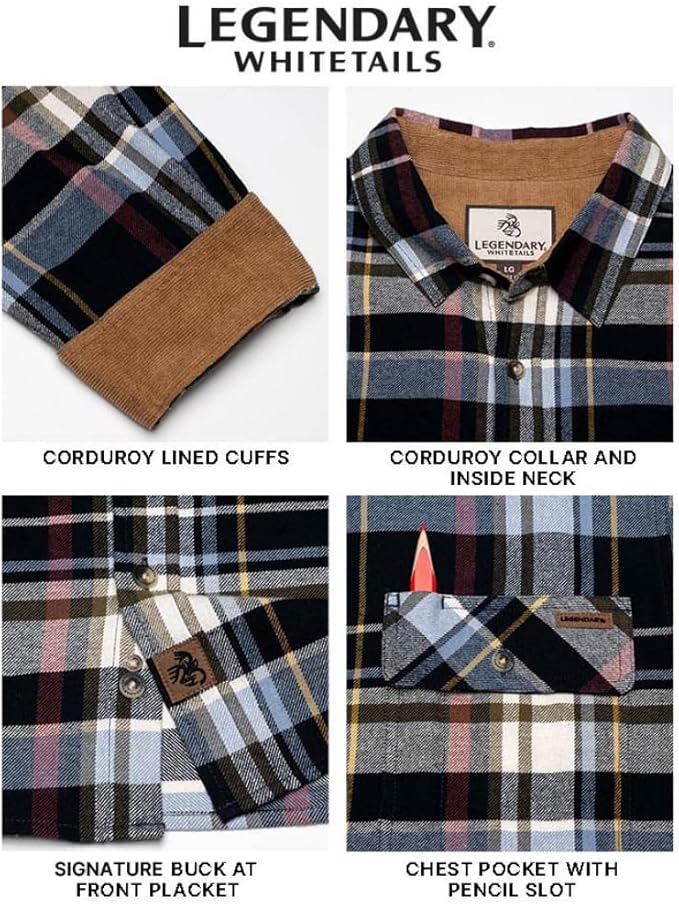 Legendary Whitetails Men's Flannel Shirt Long Sleeve Button Down 100% Cotton