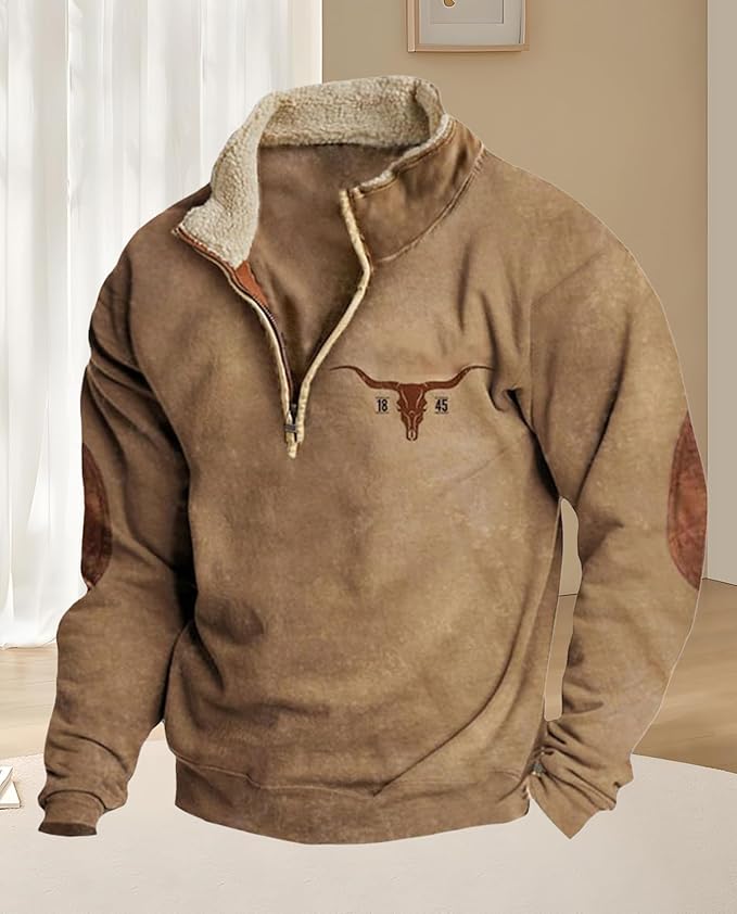 Western Sweatshirts for Men Aztec Retro Pullover Quarter Zip Sweatshirt Mens Stitching Color Fleece Sweatshirt