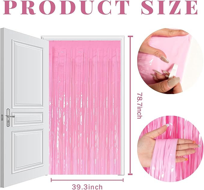 BOMSI 10 Pack Pastel Pink Party Backdrop Decorations Tinsel Curtains Foil Fringe Birthday Decorations Photo Booth Streamer Backdrop Bachelorette Graduation Party Decorations