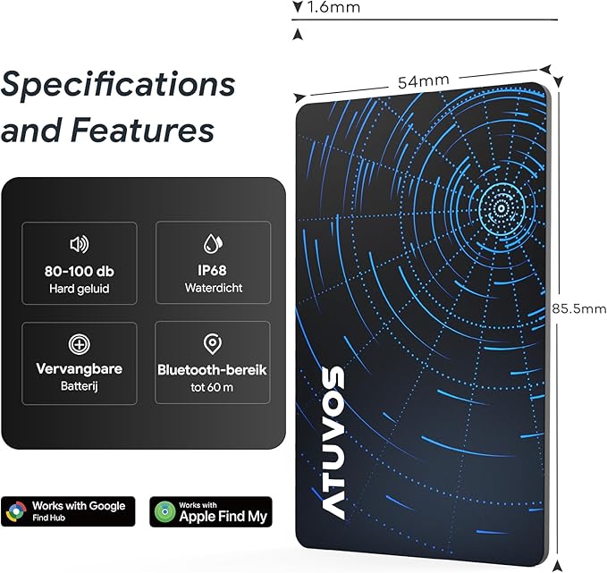 ATUVOS Air Tag Smart Card Pro for Android & iOS, Dual System Rechargeable Wallet Tracker Works with Google Find Hub or Apple Find My APP, Item Finder Locator for Luggage, Suitcase. Slim 1.6mm, 2 Pack