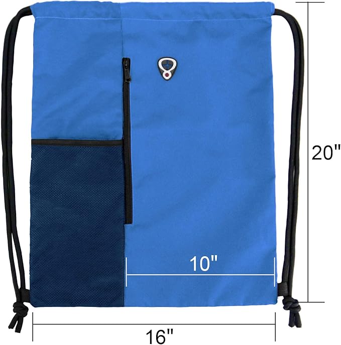 BeeGreen Royalblue Draw Strap Backpack For Men With Water Bottle Pocket &Front Zippered Pocket Large String Bags For Traveling Yoga Beach Outdoor Gym