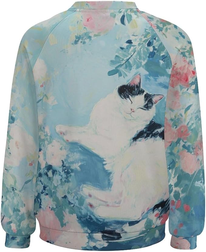 Sweatshirt for Women Cat Print Fashion Funny Plus Size Ladies Dressy Crewneck Casual Trendy Tee Shirts