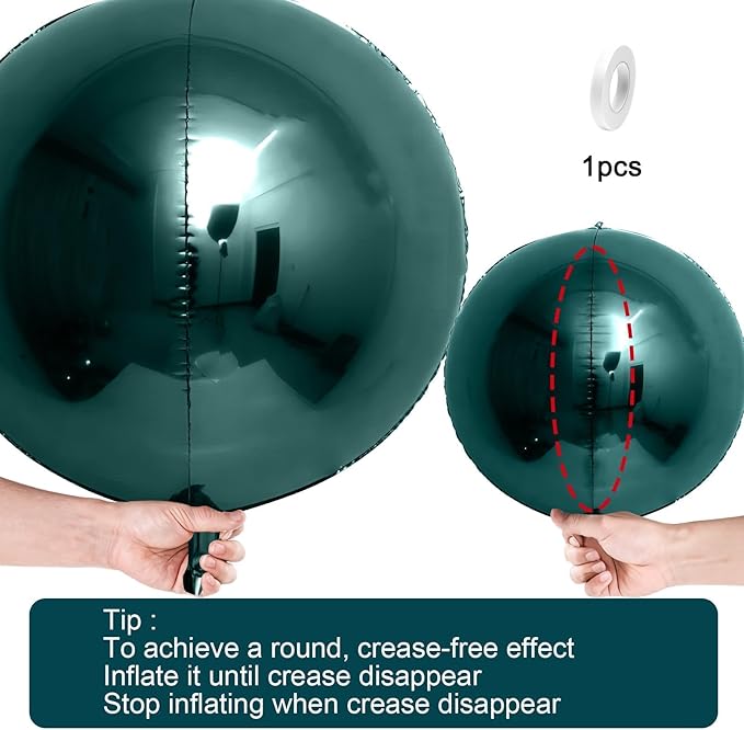 12Pcs Dark Green Round Foil Balloons, 22" 15" 10" 4D Helium Ball Balloon, Metallic Green Foil Balloon for Birthday Graduation Wedding Anniversary New Year Eve Disco Prom Party Decorations