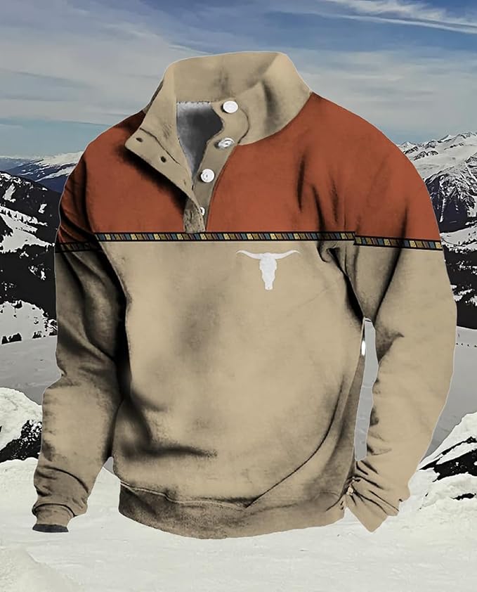 Western Sweatshirts for Men Aztec Retro Pullover Quarter Zip Sweatshirt Mens Stitching Color Fleece Sweatshirt