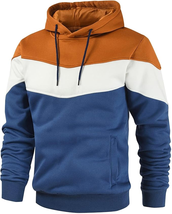 Gesean Men's Novelty Color Block Pullover Fleece Hoodie Long Sleeve Casual Sweatshirt with Pocket