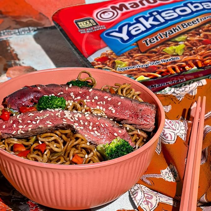 Maruchan Yakisoba Teriyaki Beef, Japanese Instant Ramen Noodles, 4.04 Oz, 8 Count (Pack of 2)