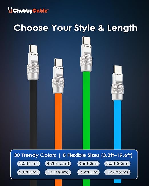chubbycable Chubby 2.0 USB C 240W Fast Charging Cable Silicone Soft Durable USB C Cable Extra Thick Charger Cord Compatible with iPhone 17-15 Series iPad, Purple+Purple, Type-C to Type-C, 4.9FT