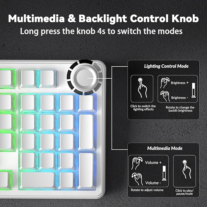 AULA F99 Pro Wireless Mechanical Keyboard-Silent Version,BT5.0/2.4GHz/USB-C Hot Swappable Custom Keyboard,Gasket Structure,Pre-lubed Linear Switches RGB Backlit Computer Gaming Keyboards,White