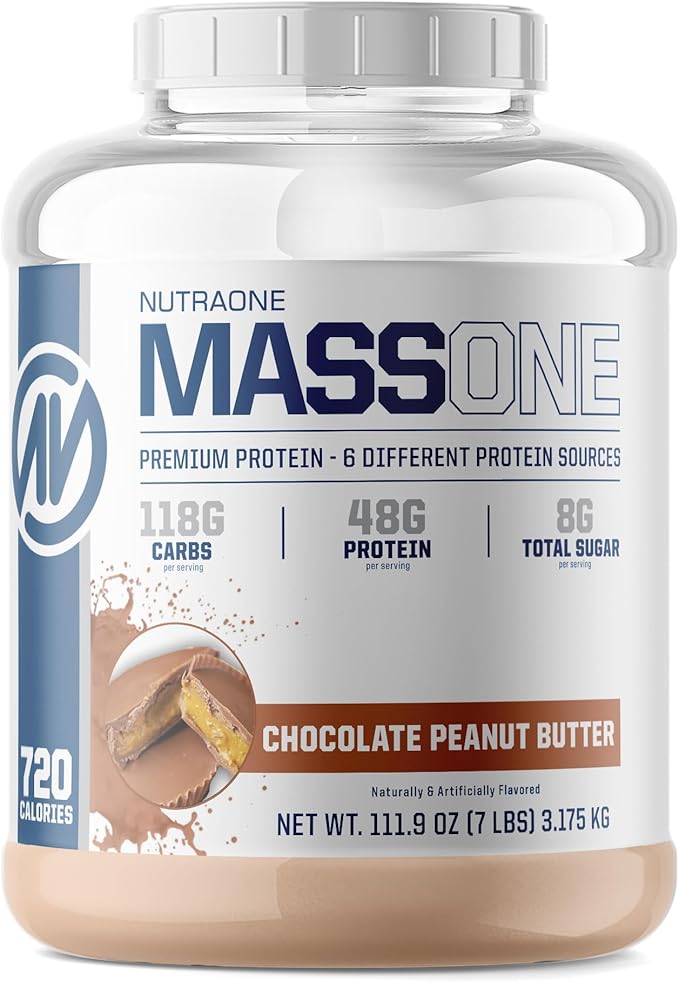 NutraOne Massone Mass Gainer Protein Powder Gain Mass Protein Meal Replacement (Chocolate Peanut Butter - 7 lbs.)