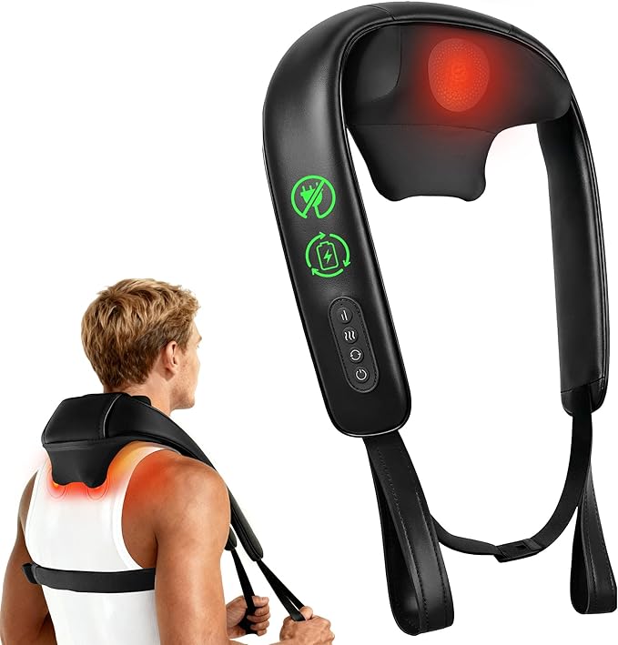COMFIER Shiatsu Neck Massager with Heat, Cordless Neck and Shoulder Massager for Pain Relief Deep Tissue, Graphene Heating, 4D Kneading Massage Pillow, Gifts for Men/Women -Black