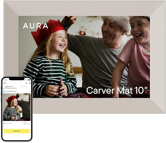 Aura Stone Digital Picture Frame - 10.1" HD Mat Display | Wirecutter's Best Digital Frame for Gifting - Send Photos Directly from Your Phone | Quick & Easy Setup Over WiFi - Free App | White