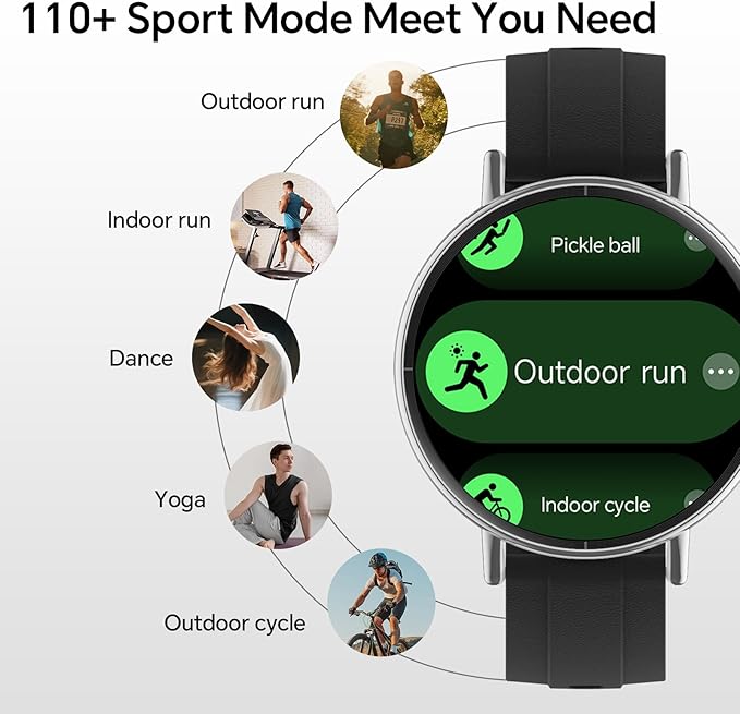 Smart Watches for Men/Women,1.27" HD Fitness Watch Answer/Make Call, Heart Rate/Sleep/SpO2，Round Smart Watch for iPhone/Samsung/Android,IP68 Waterproof，110+ Sport Mode-Black(2 Bands)