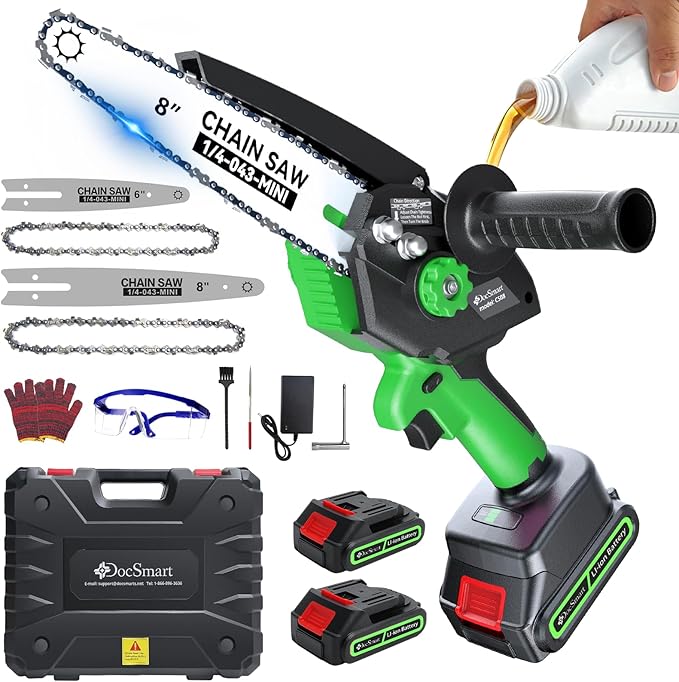 Mini Chainsaw Cordless, 8 inch & 6 inch Electric Chain Saw with 2 Pack Rechargeable Batteries, Battery Powered Handheld Saw for Trees Trimming Wood Cutting, Perfect Gardening Tools for Men Dad Husband