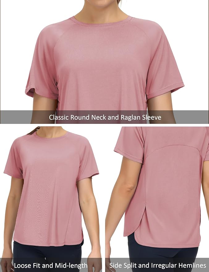 THE GYM PEOPLE Women's Short Sleeve Workout Shirts Breathable Yoga T-Shirts with Side Slits Athletic Tee Tops