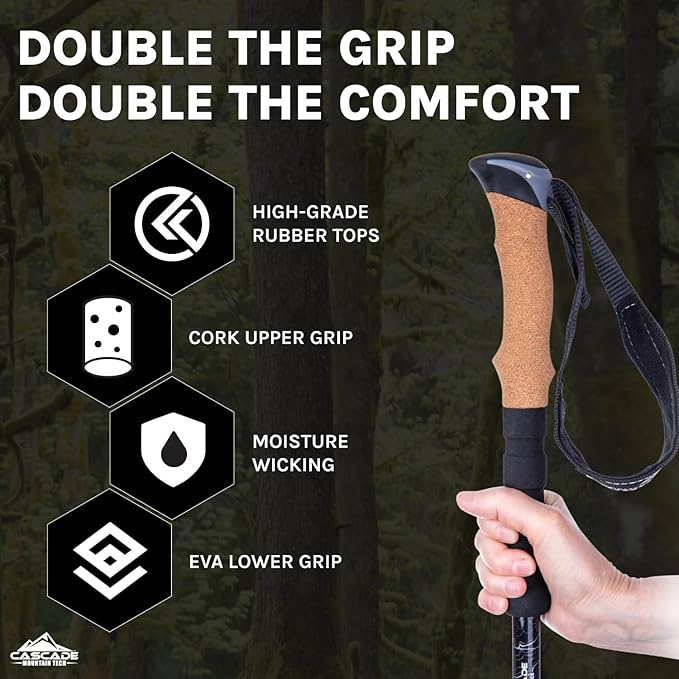 Cascade Mountain Tech Lightweight Aircraft-Grade Aluminum Trekking Poles with Extended Down Grip Plus Tip Kit