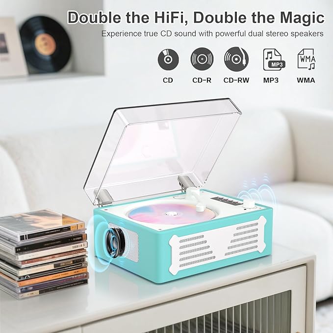 Portable Bluetooth CD Player with Speaker, Retro CD Player, LED Screen, USB Playback, AUX Input/Output, Rechargeable, Perfect for Home Decoration, Remote Control, and Home Entertainment