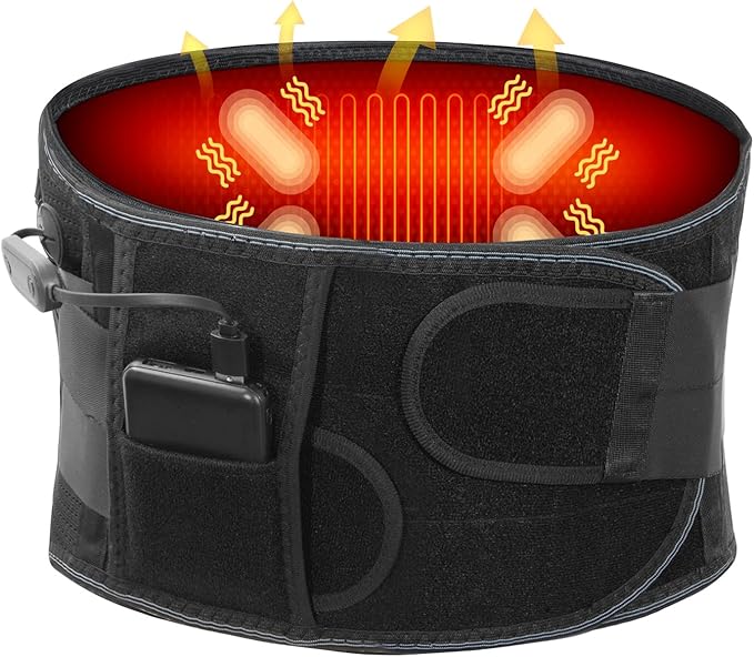 Cordless Heating Pad Back Massager Brace, Rechargeable Heated Back Brace and Massage Belt for Lower Back Pain Relief(XL)