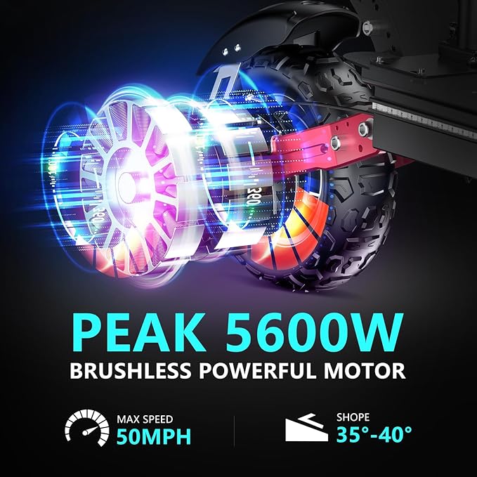 H1 GEN2 Electric Scooter for Adults 5600W Dual Motor Up to 50MPH,Battery Range to 55Miles Fast Sports Escooter 11" Off Road Tires 800lbs Max Load Folding Scooter for Teens with Detachable Seat