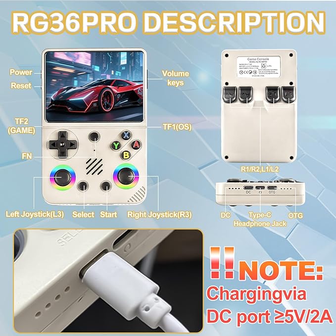 RG36PRO Retro Video Game Console - Open Source System,3.5" IPS Screen,64G TF Card,3000mAh Battery,Support 30,000+ Classic Retro Video Games for Teen or Partner - Gift for Christmas - White