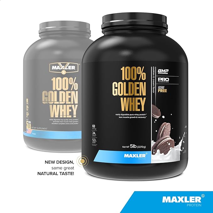 Maxler 100% Golden Whey Protein - 24g of Protein per Serving - Whey Protein Powder for Pre Post Workout - Fast-Absorbing Whey Concentrate, Isolate & Hydrolysate Blend - Cookies & Cream 5 lb