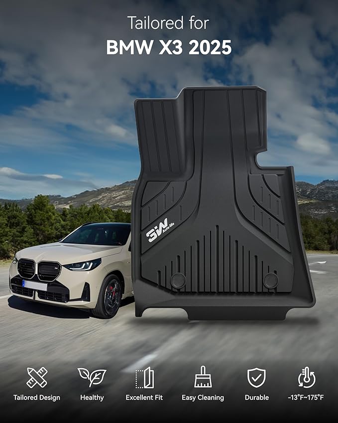 3W Floor Mats & Cargo Liner for BMW X3 G45 2025 2026, Accessories Custom Fit TPE All Weather 1st & 2nd Row Car Mats and Trunk Liners for BMW X3 30/M50 xDrive