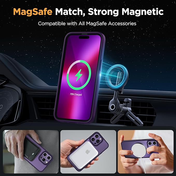 Miracase Magnetic Series for iPhone 13 Pro Max Case [Compatible with MagSafe] [with 2X Screen Protectors] Military-Grade Protection, Anti-Fingerprint, Phone Case for iPhone 13 Pro Max, Dark Purple