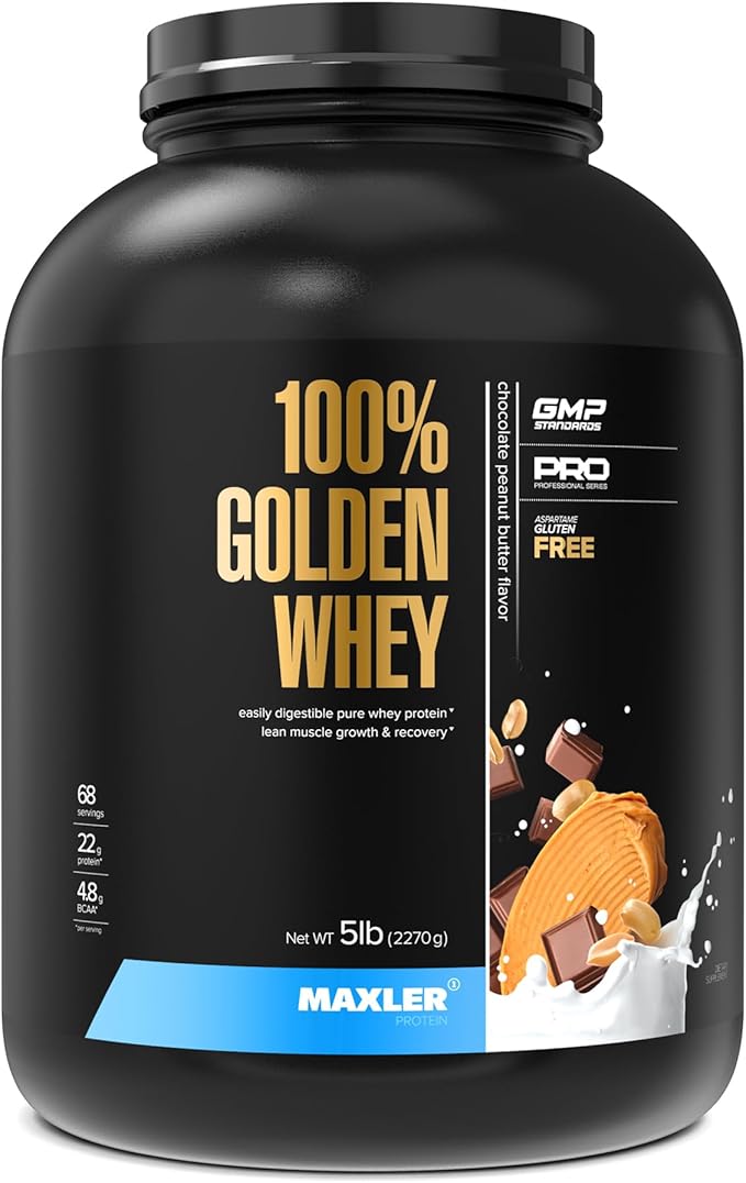 Maxler 100% Golden Whey Protein - 22g of Protein per Serving - Whey Protein Powder for Pre Post Workout - Fast-Absorbing Whey Concentrate, Isolate & Hydrolysate Blend - Chocolate Peanut Butter 5 lb
