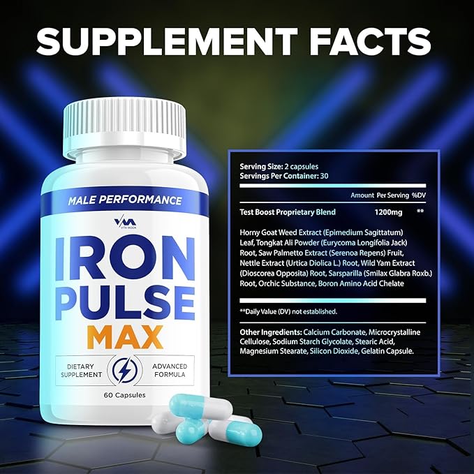 (1 Pack) Iron Pulse Max Advanced Formula Pills, IronPulse Max Support Supplement, IronPulseMax Overall Wellness, Maximum Strength (60 Capsules)