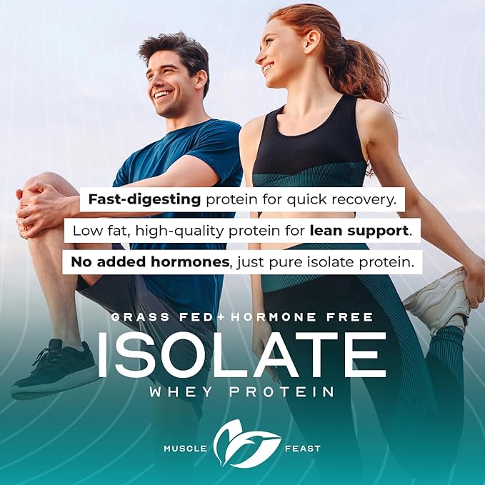 Muscle Feast Grass-Fed Whey Protein Isolate, All Natural Hormone Free Pasture Raised, Whey Isolate Protein Powder for Men and Women, Clean, Gluten-Free, Delicious Isolate Protein - Raspberry, 2lb