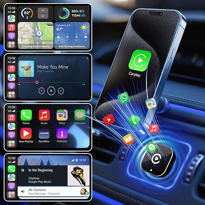 ZYAN Wireless CarPlay Adapter, Wired-to-Wireless CarPlay & Android Auto Converter, Mini USB Dongle with USB A & C Extension, Plug & Play, Fast Stable 5G Compatible with iPhone 6+ & Android 11+