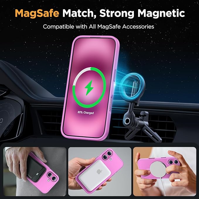 Miracase Magnetic Series for iPhone 16 Plus Case [Compatible with MagSafe] [with 2X Screen Protectors] Military-Grade Protection, Anti-Fingerprint, Slim Phone Case for 16 Plus 6.7 inch - Light Purple