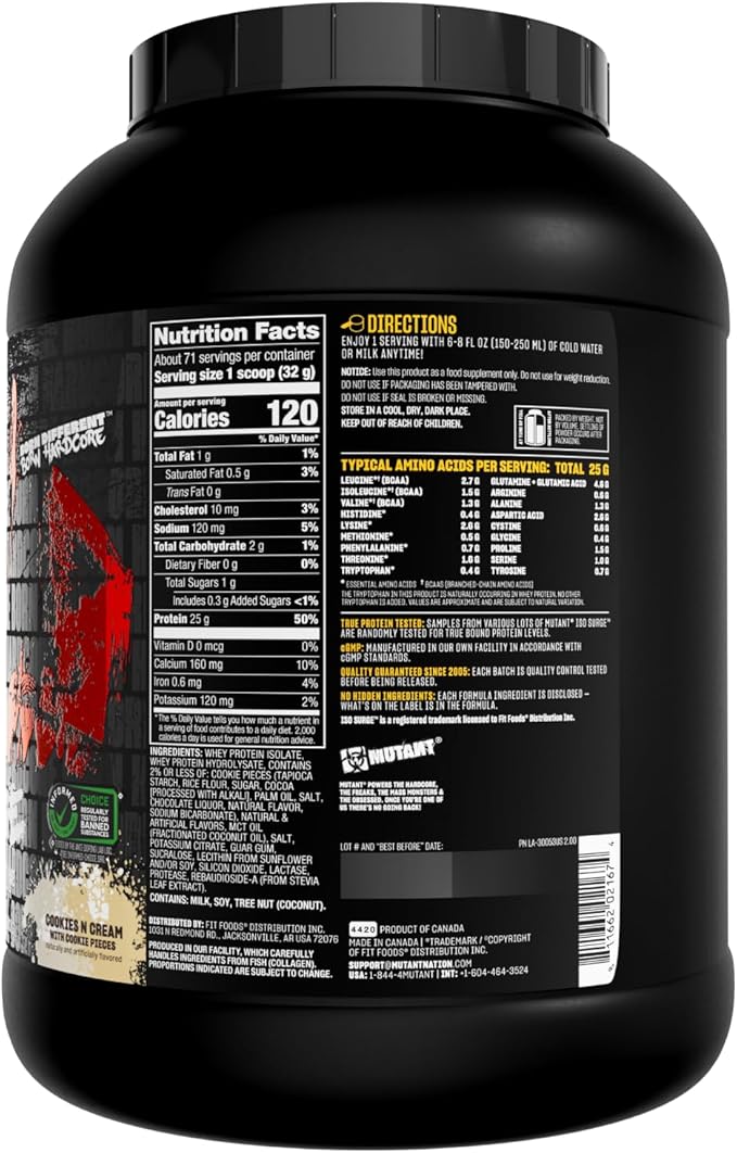 Mutant ISO Surge Whey Protein Isolate Powder Acts Fast to Help Recover, Build Muscle, Bulk and Strength, 5 lb - Cookies & Cream
