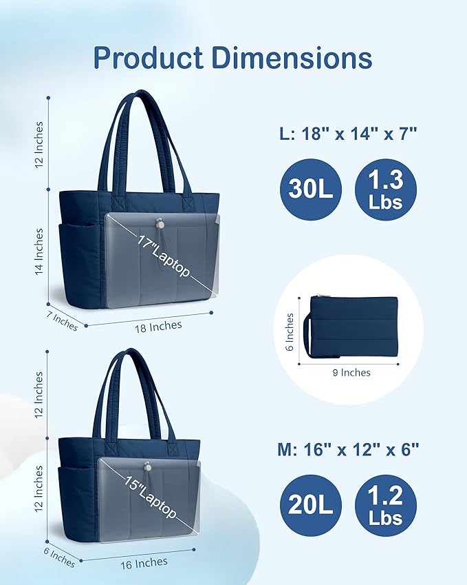 TOPDesign Puffy Tote Bag for Women with Cup Holder & Laptop Compartment & Cosmetic Bag & Trolley Sleeve for Work, Travel