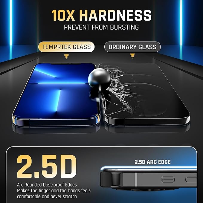 TEMPRTEK+ 2-Pack Screen Protector for iPhone 16e / iPhone 14 / iPhone 13 Pro/iPhone 13 – 9H Tempered Glass, Anti-Scratch, Anti-Fingerprint, Shatterproof, Clear, Bubble-Free, Easy Installation