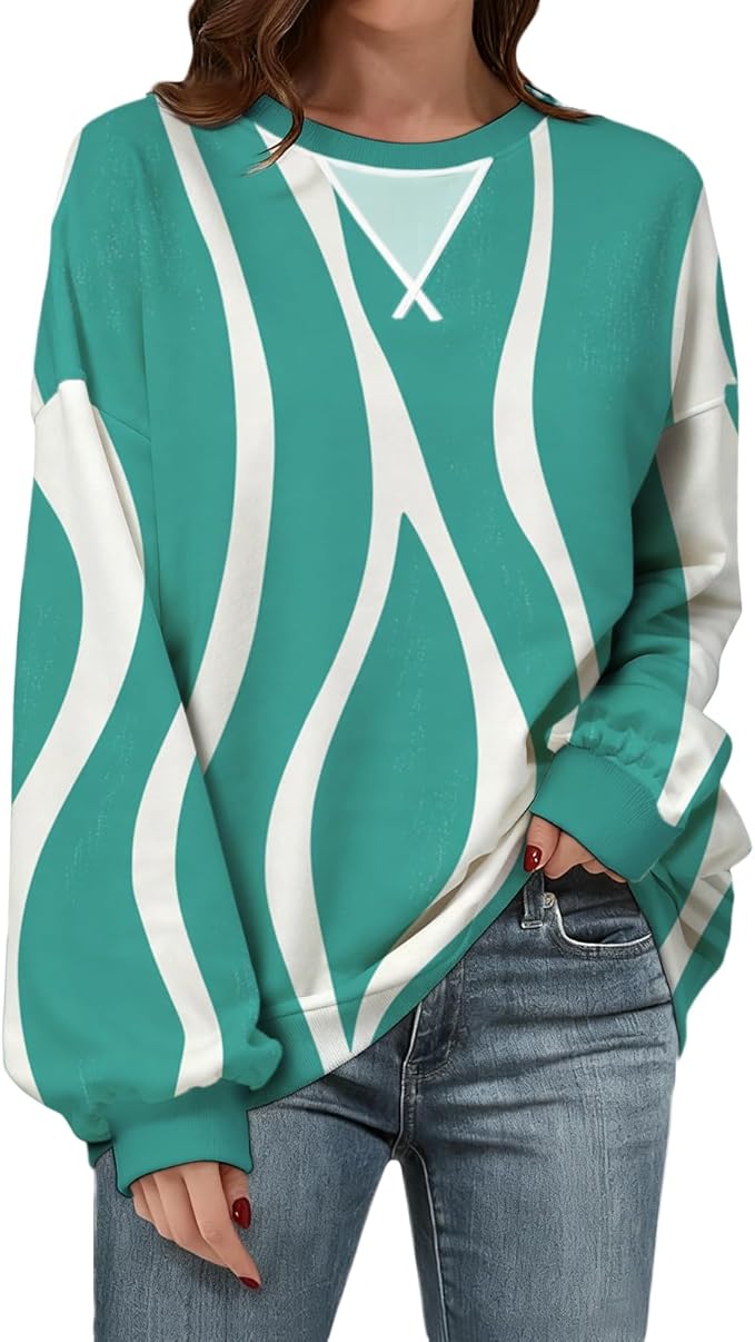 Womens Sweatshirts Fahsion Floral Print Long Sleeve Comfy Fall Tops Oversized Casual Crewneck Pullover Shirts