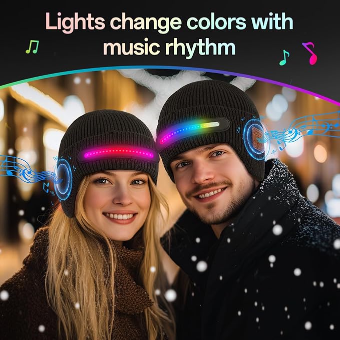 Bluetooth Beanie with Light, LED Beanie with Built-in Speaker and Microphone, Gifts for Men Women