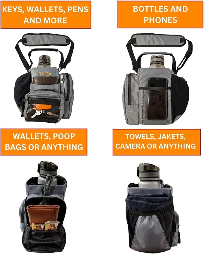 TA-DA Caddy Bag Everywhere you Go | Core Items are Bottle Phone Keys Wallets Etc., so Easy Access and more Convenient than Purse, Carrier, Crossbody, Messenger, Duffle, Fanny, Tote | W-7 H-10 L-10 |