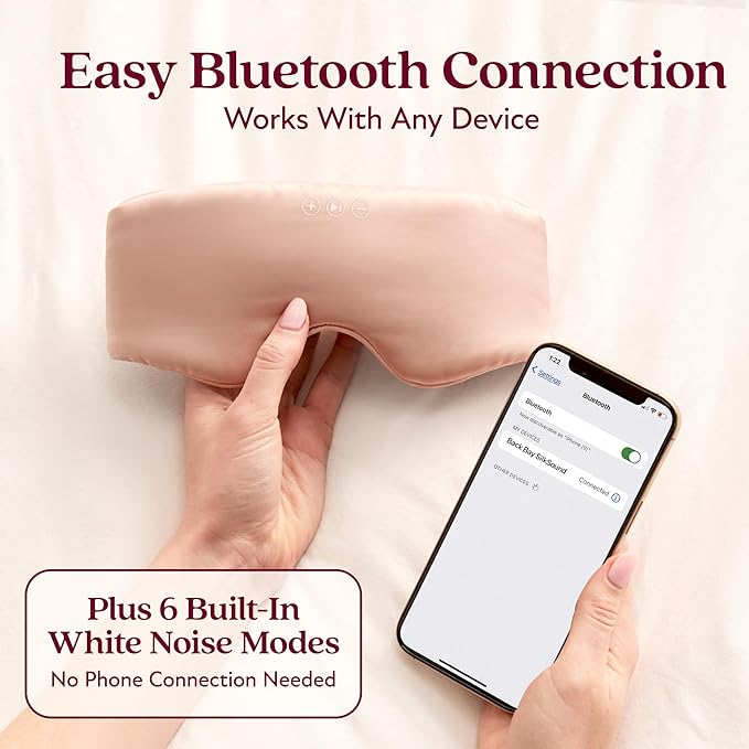 SilkSound 100% Mulberry Silk Bluetooth Sleep Mask, Skin-Friendly Sleeping Eyemask with Bluetooth Headphones, Sleep Gifts for Women, Silk Eye Mask Headband Headphones for Sleeping Side Speakers