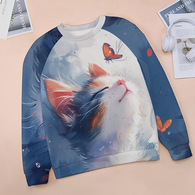 Long Sleeve Shirts for Women Cat Printed Fall Winter Dressy Holiday Casual Fashion Crewneck Tunic Tee Shirts