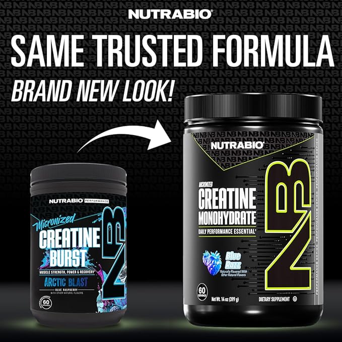 NutraBio Pure Micronized Creatine Monohydrate Powder Supplement, Blue Razz (300 g) - Supports Bulk Muscle Energy, Recovery, and Strength - HPLC Tested Creatine Powder Supplement for Men and Women