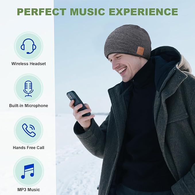 Bluetooth Beanie for Men Hat with Headphones,Unisex Tech Gifts Stocking Stuffers Adults