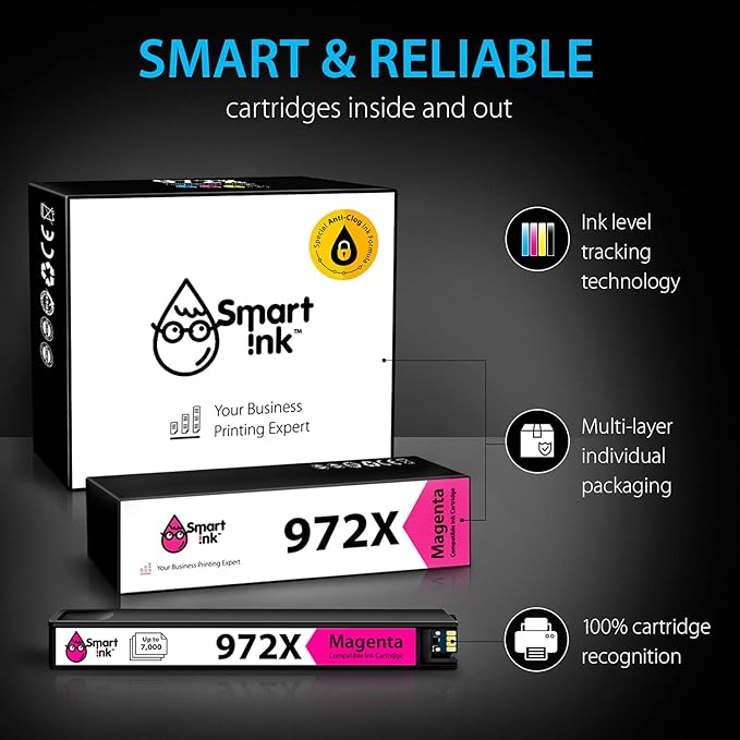 Smart Ink Compatible Ink Cartridges Replacement for HP 972X 972 X (4 Pack Combo) to use with PageWide Pro 477dw 577dw 452dw 477dn 452dn 577z 552dw P55250dw Printers (Black & Cyan Magenta Yellow)